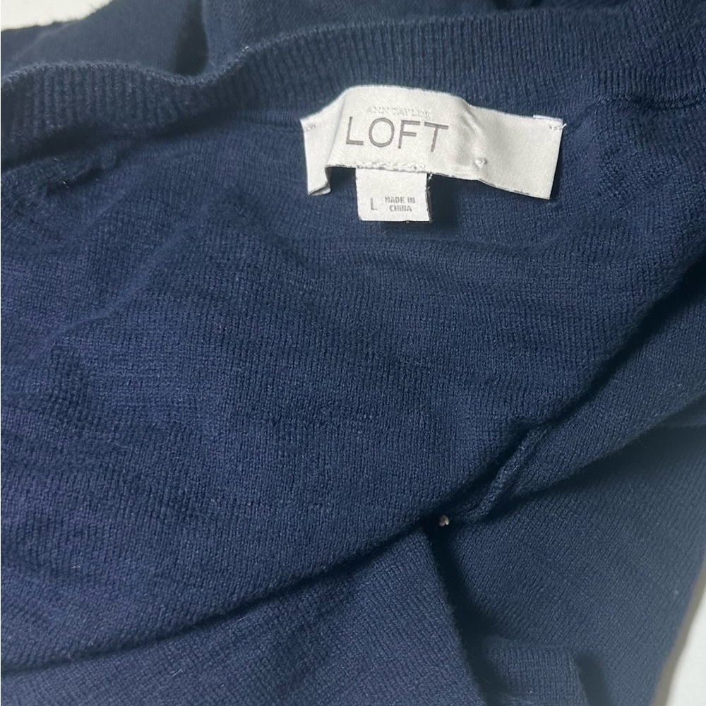 LOFT 3/4 Sleeve Cotton Knit Cardigan, Dark Navy Blue, Large - Picture 5 of 7